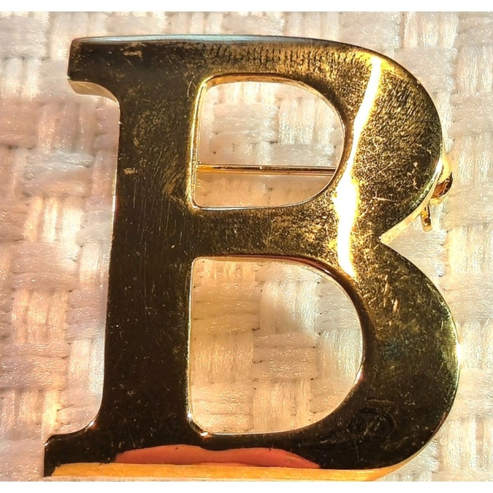 Vintage Anne Klein AK Signed Initial "B" Gold Tone Brooch Pin - Monogram B
